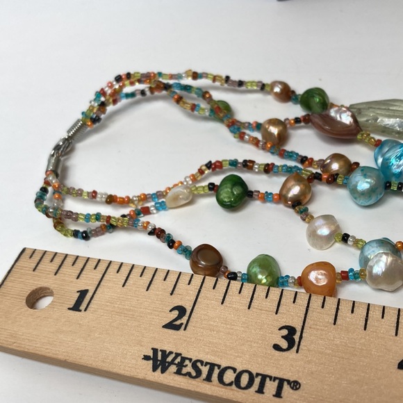 17" Colorful Small & Large Bead and Shell Necklace Multi Tier Layered - Picture 11 of 14